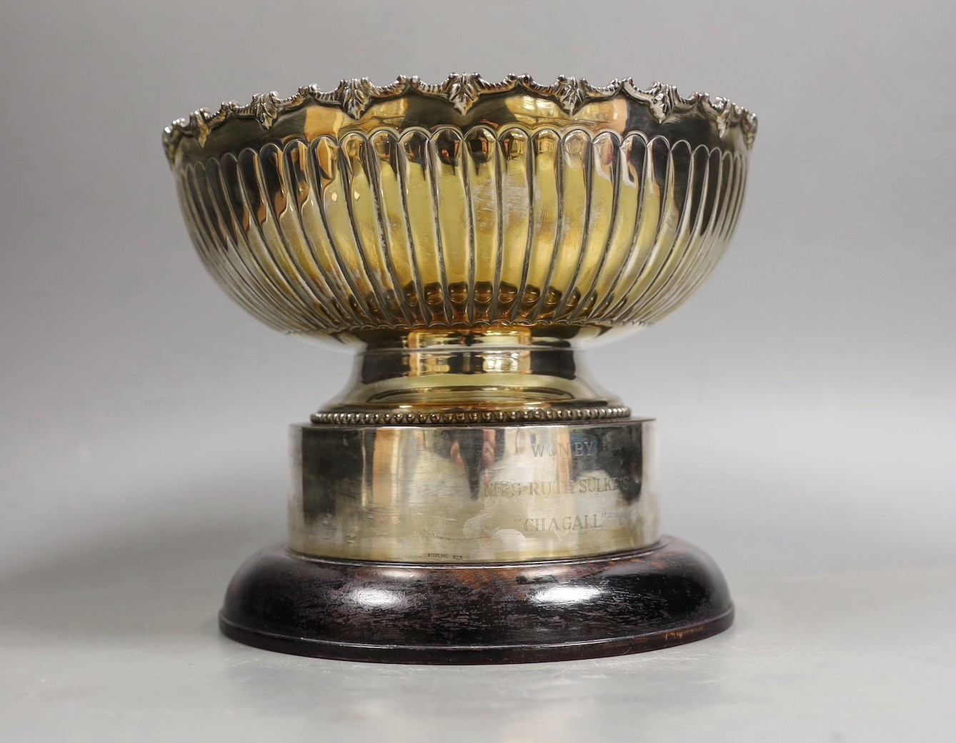 A modern demi fluted sterling 925 'The Japan Racing Association Trophy' presentation rose bowl, fixed on sterling mounted base with inscription dated 1995, diameter 20.6cm.